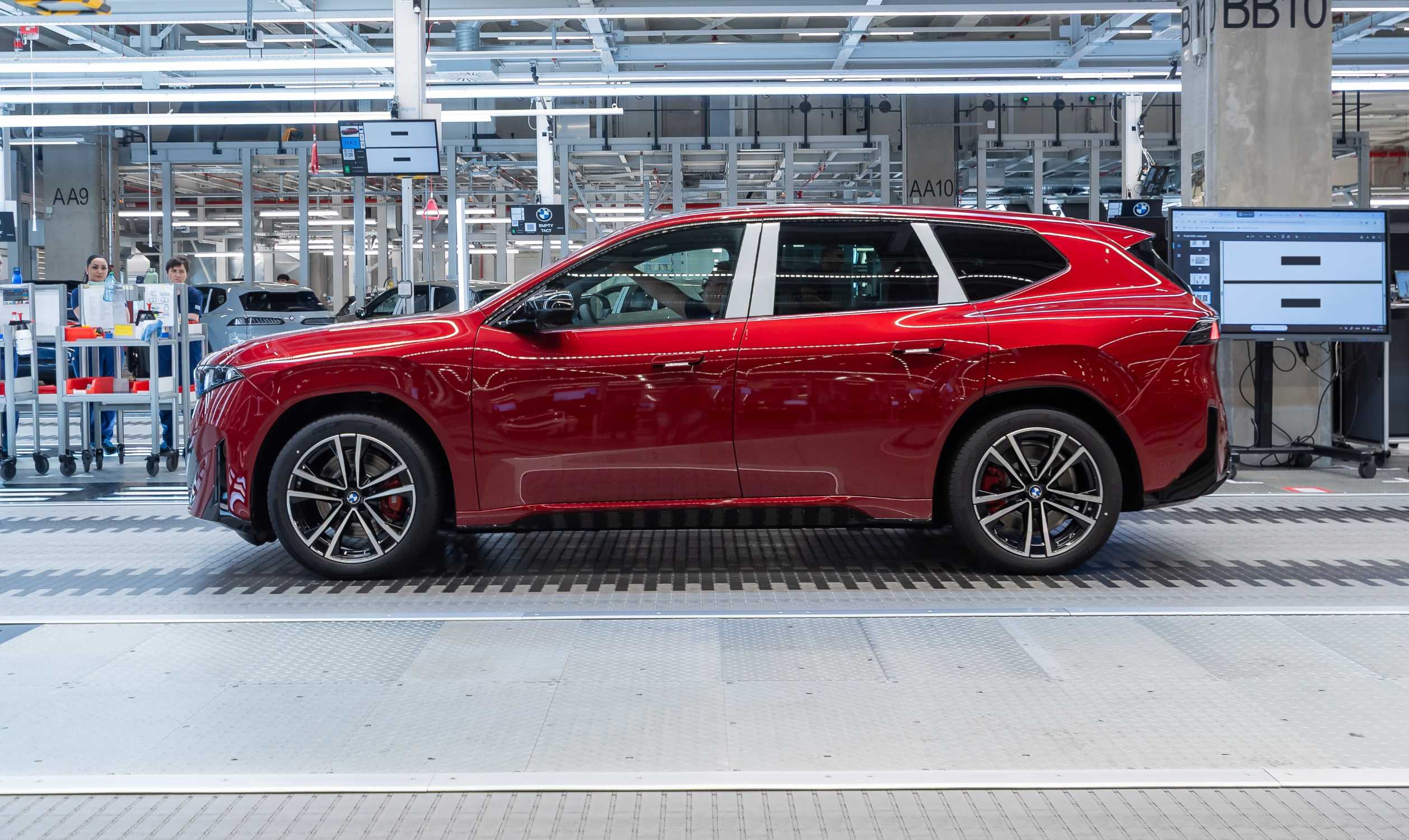 Red BMW iX3 on the production line at BMW Group Plant Debrecen