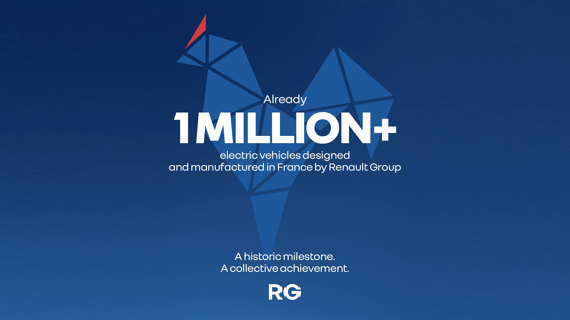 Renault Group graphic marking more than one million electric vehicles designed and manufactured in France